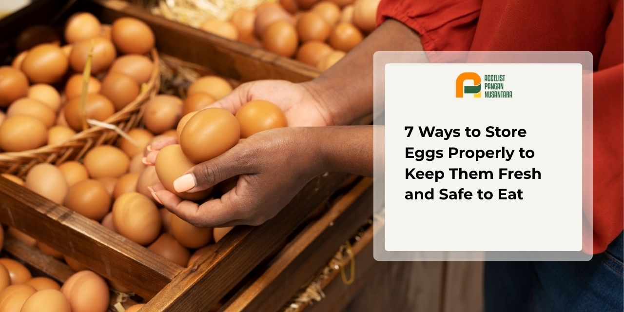 A person holding several eggs with both hands while taking them out of a storage container, demonstrating the correct way to handle eggs to prevent them from dropping or cracking.