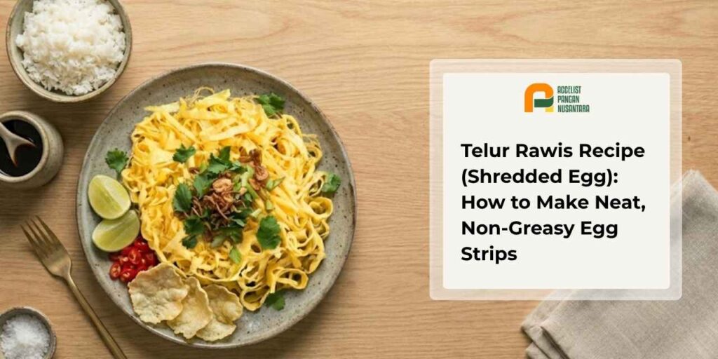 Telur rawis thin shredded egg strips, neatly sliced from a thin egg crepe roll