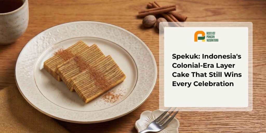 A slice of Indonesian spekuk or lapis legit cake