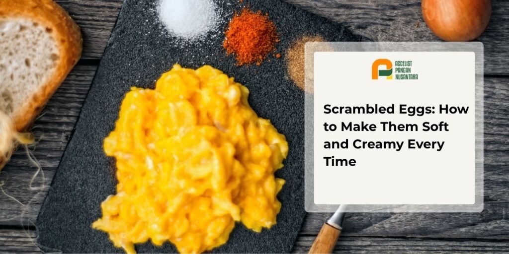 Soft, creamy scrambled eggs served with bread