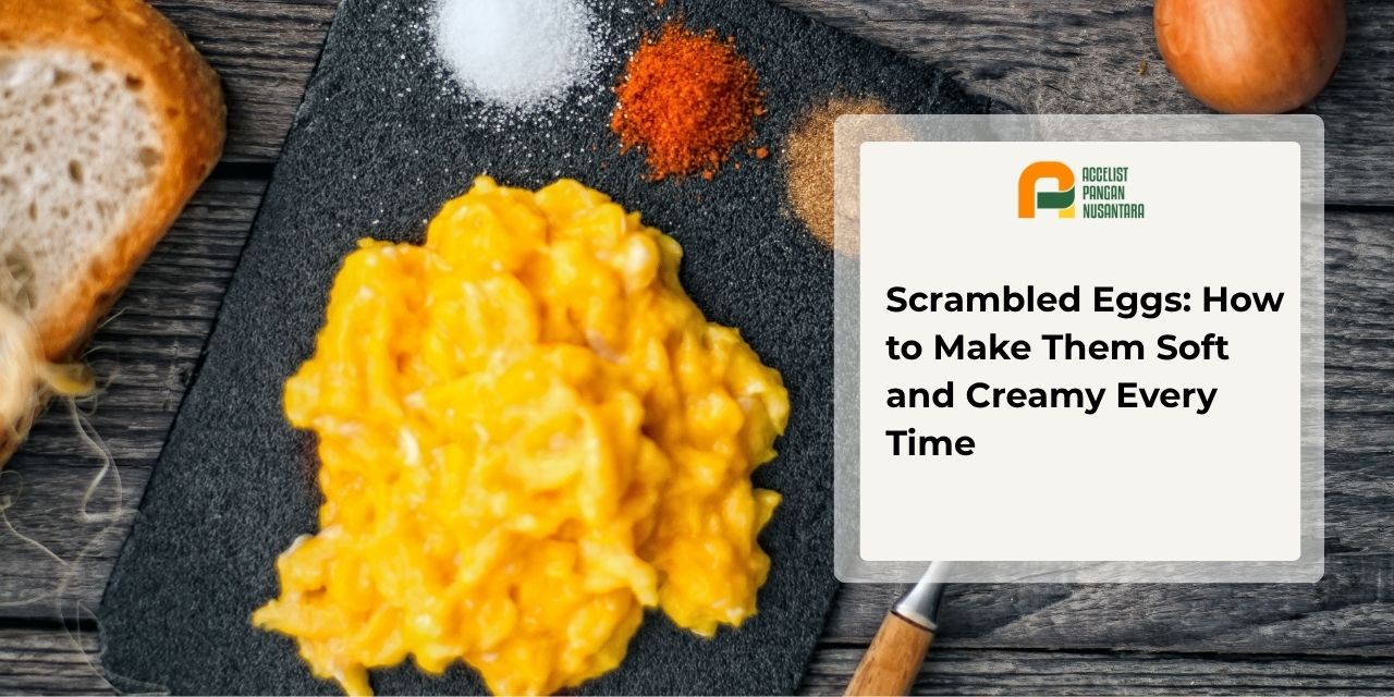 Soft, creamy scrambled eggs served with bread